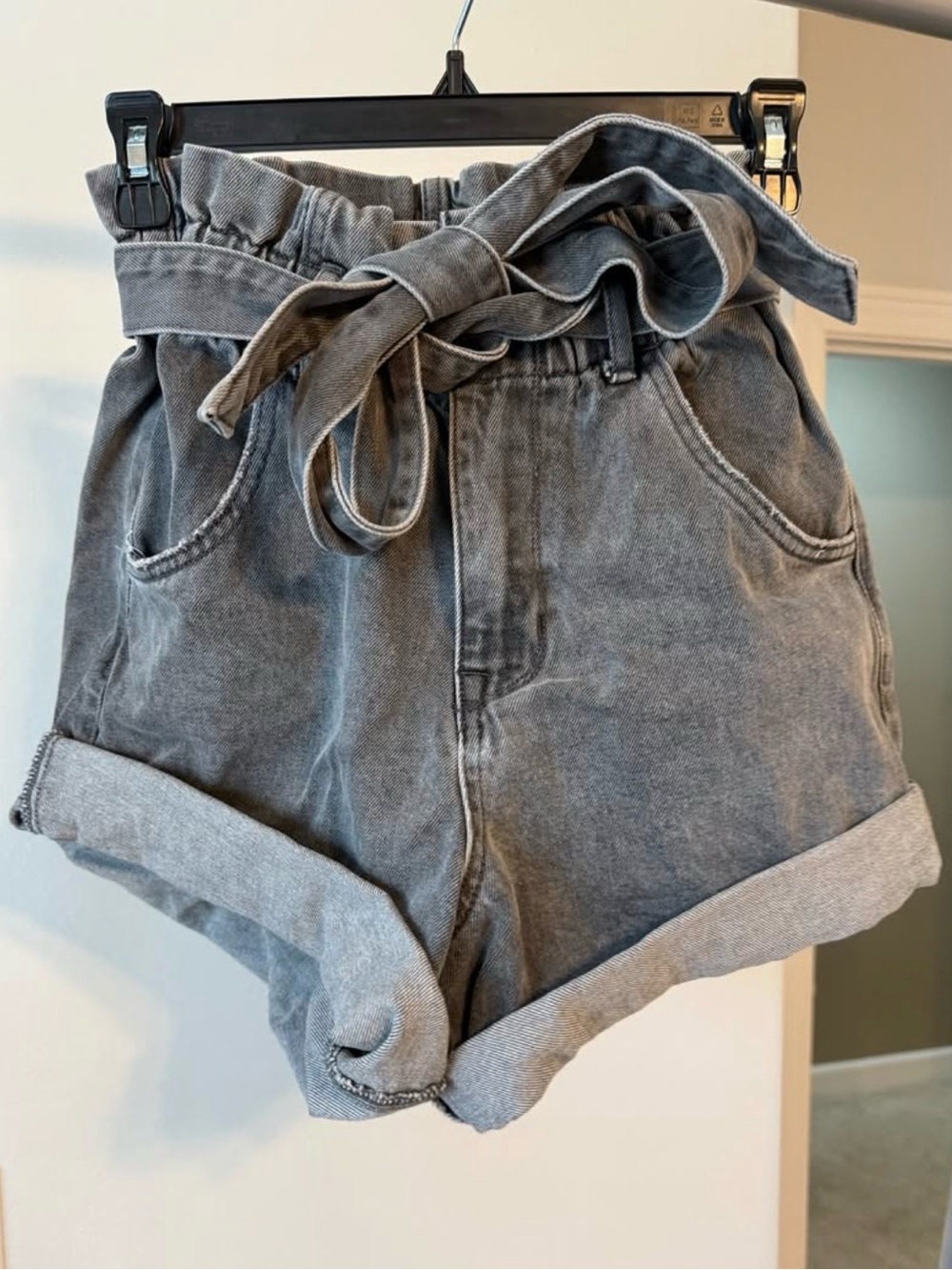 Black Jean Shorts with Tie Belt